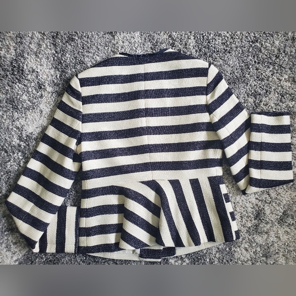 The Limited Navy And Cream Stripe Jacket / Blazer Size Small Tweed Cotton - Picture 5 of 8